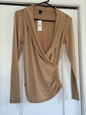 Ann Taylor Camel Wrap-Style Long Sleeve Top